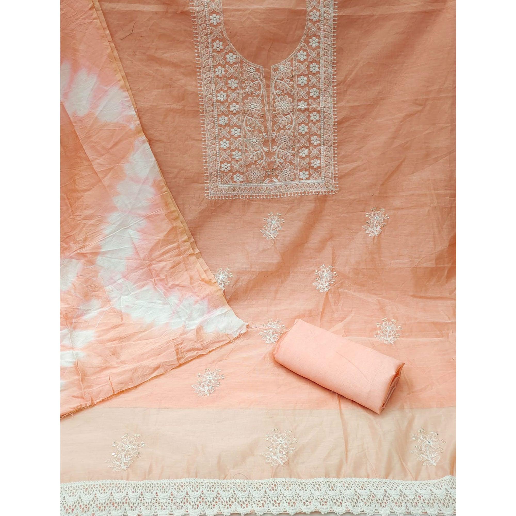 Peach Floral Embroidered Chanderi Dress Material - Peachmode
