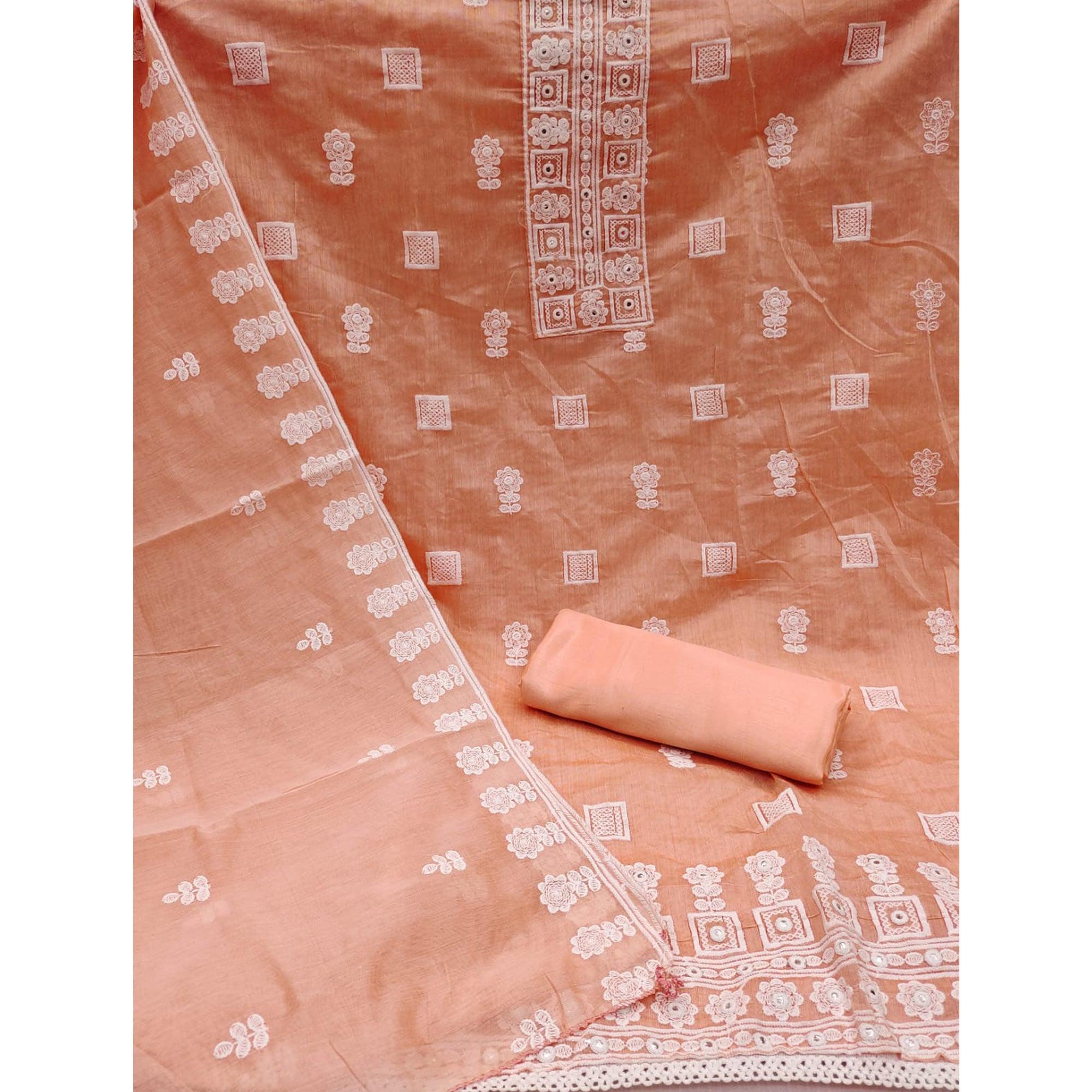 Peach Floral Embroidered Chanderi Dress Material - Peachmode
