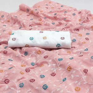 Peach Floral Embroidered Chanderi Saree - Peachmode