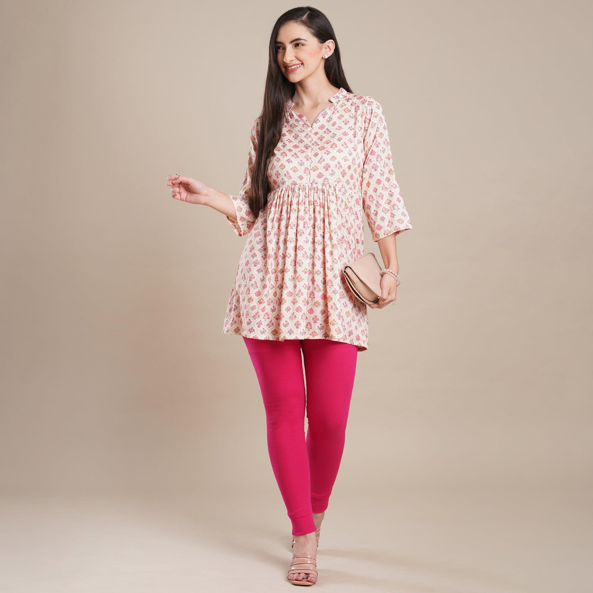 Peach Floral Foil Printed Rayon Top - Peachmode