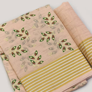 Peach Floral Printed Pure Cotton Saree - Peachmode