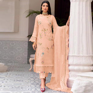 Peach Floral Sequence Embroidered Work Georgette Pakistani Suit - Peachmode