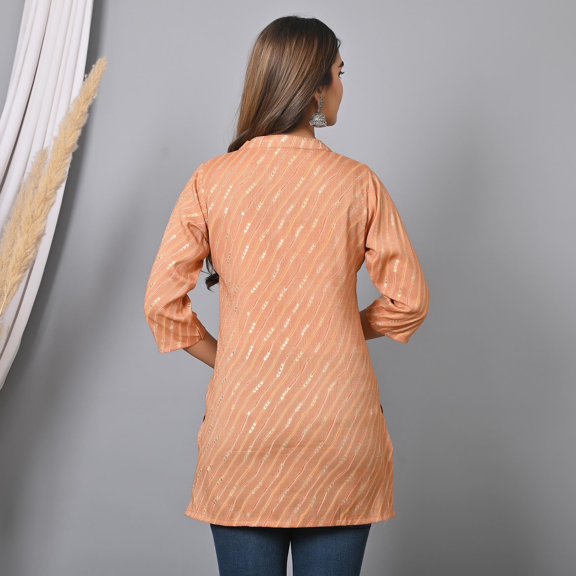 Peach Foil Printed Rayon Top - Peachmode