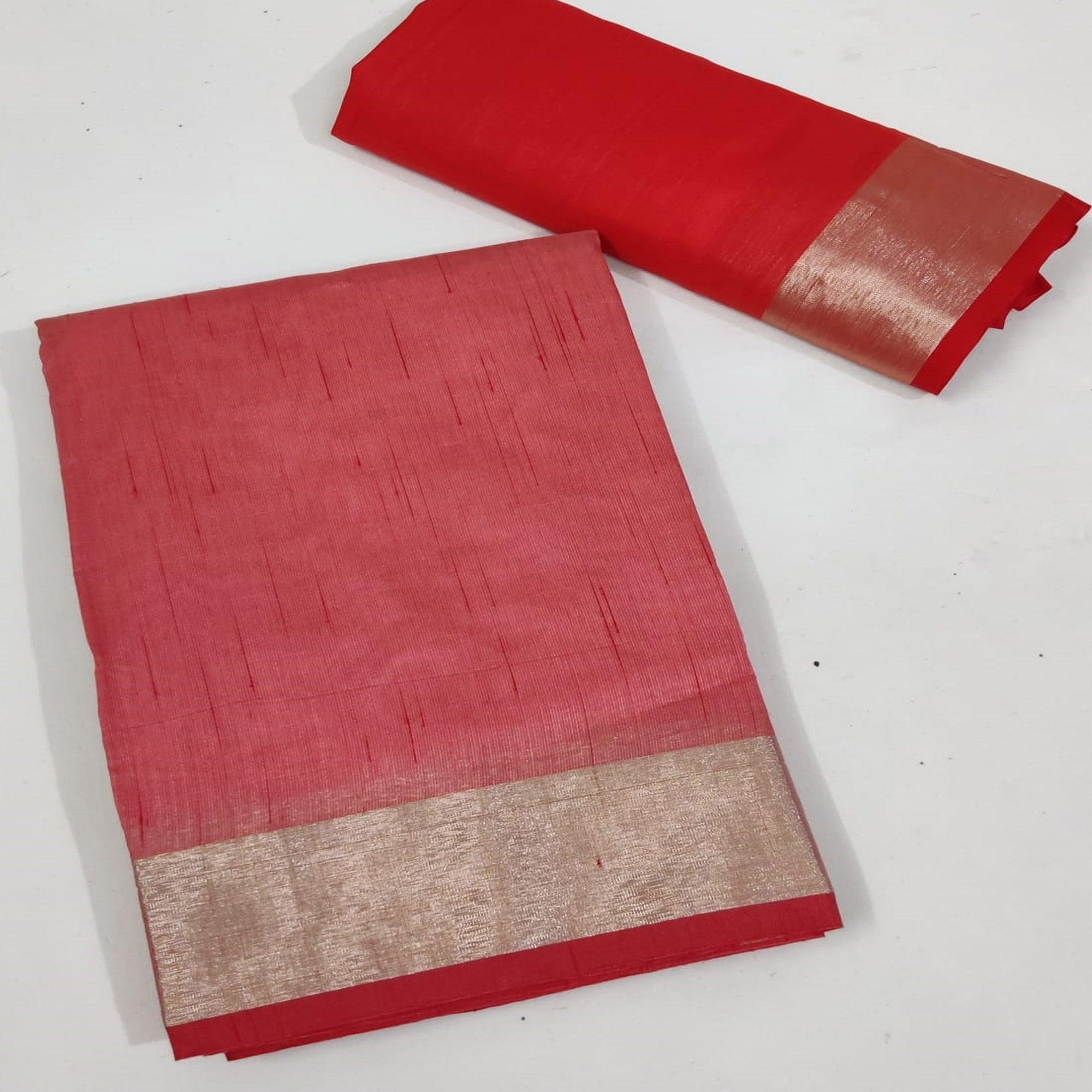 Peach Gajari Festive Wear Woven Jute Saree - Peachmode