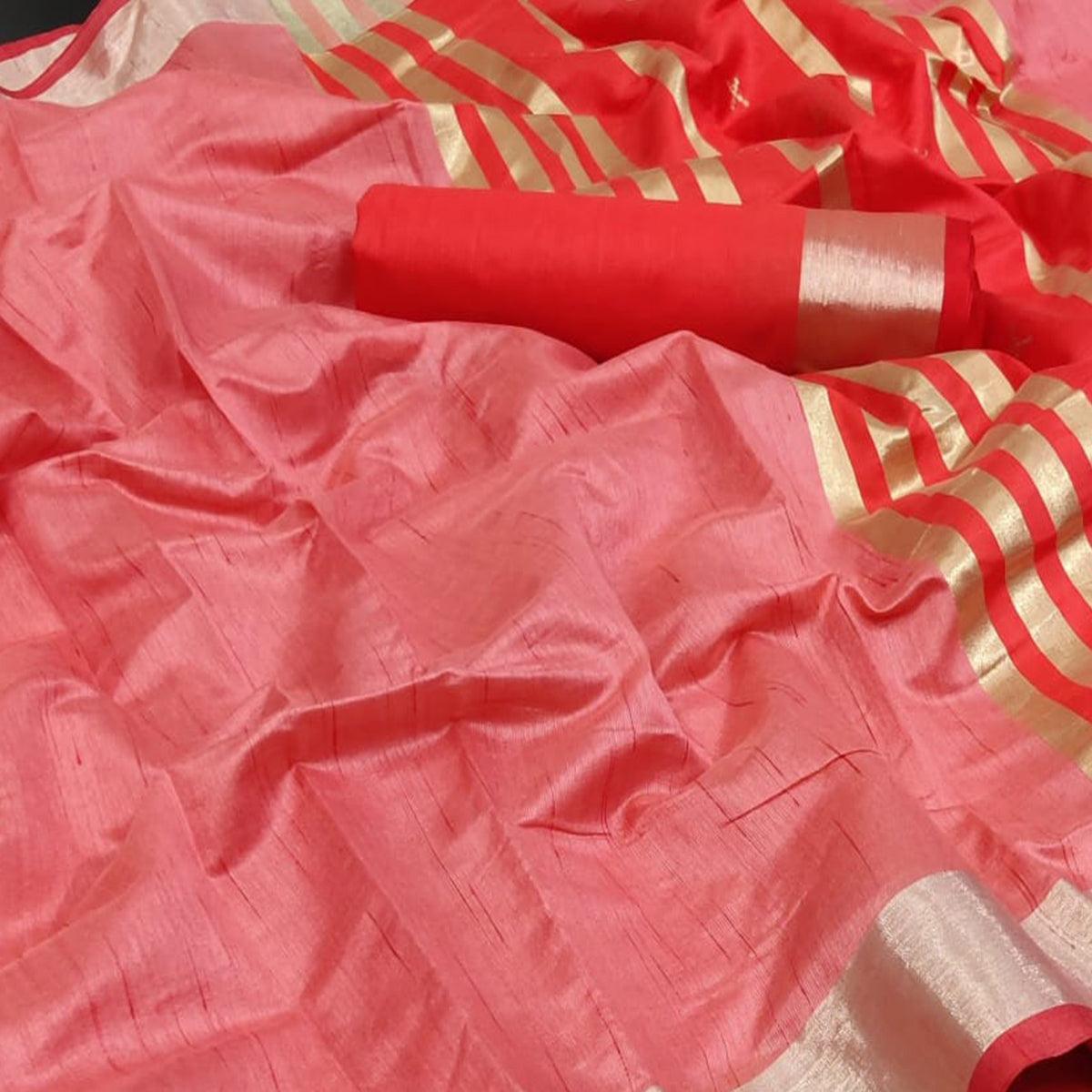 Peach Gajari Festive Wear Woven Jute Saree - Peachmode