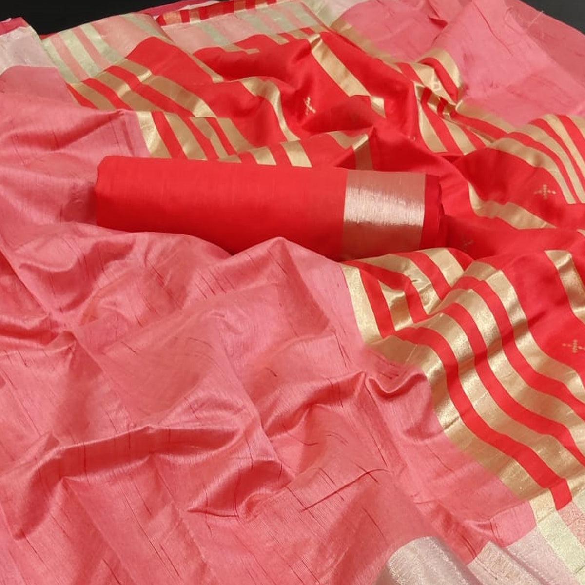 Peach Gajari Festive Wear Woven Jute Saree - Peachmode