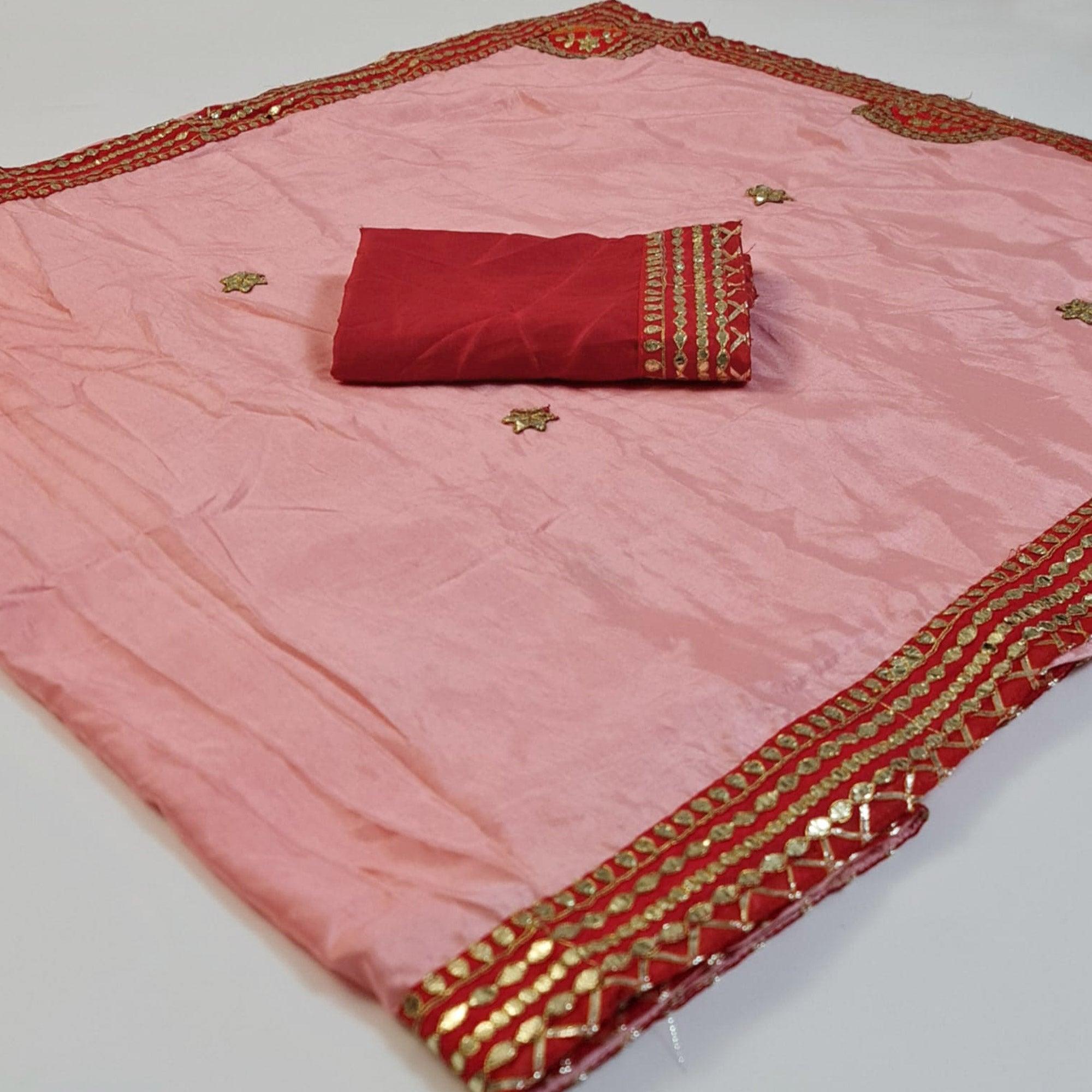 Peach Gota Embroidered Dola Silk Saree - Peachmode
