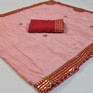 Peach Gota Embroidered Dola Silk Saree - Peachmode