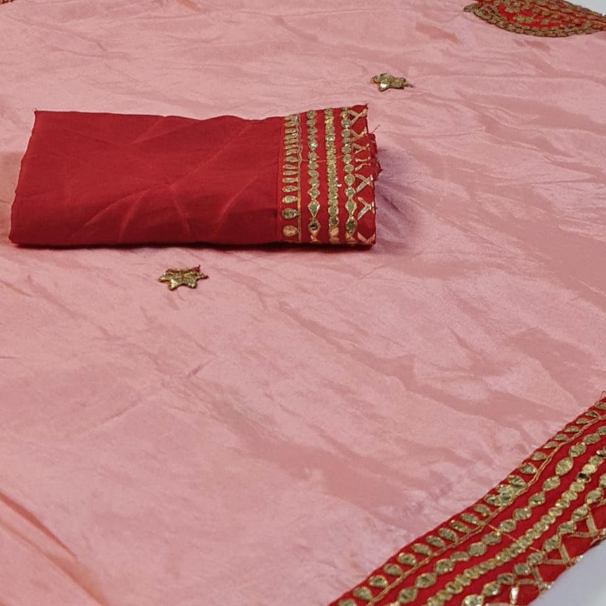 Peach Gota Embroidered Dola Silk Saree - Peachmode