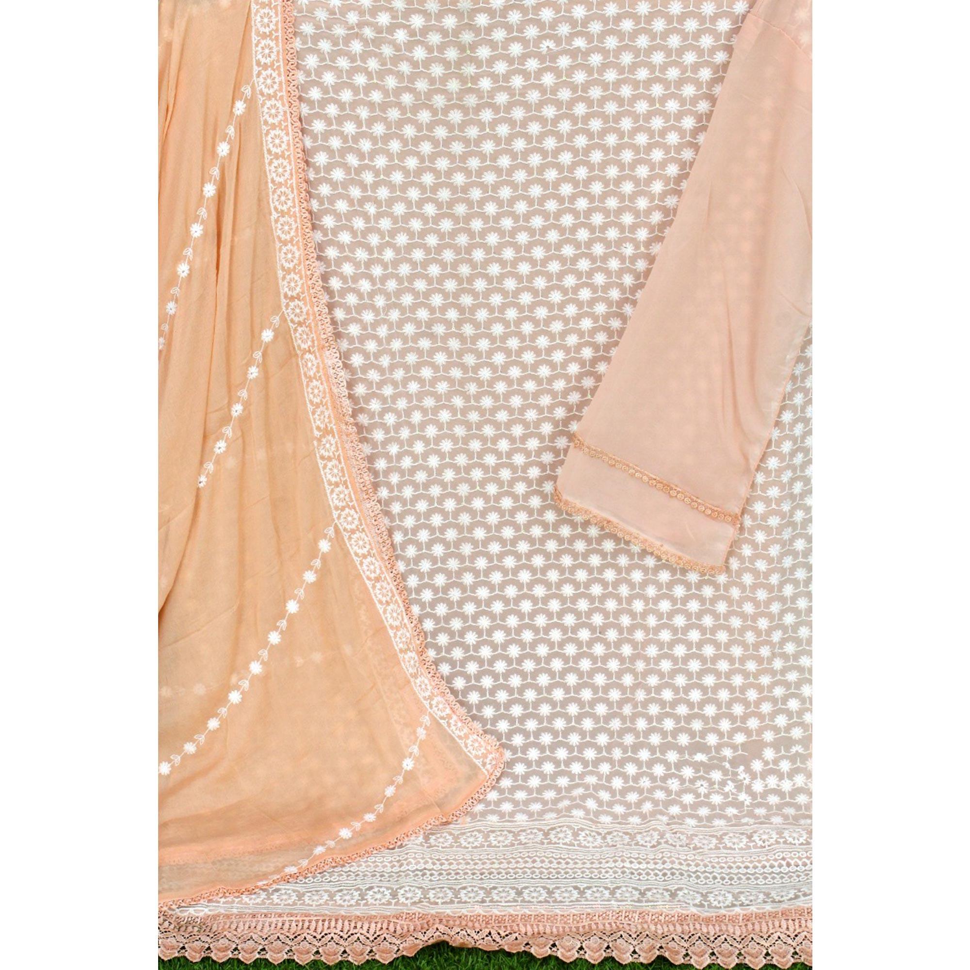 Peach Lucknowi Embroidered Georgette Pakistani Suit - Peachmode