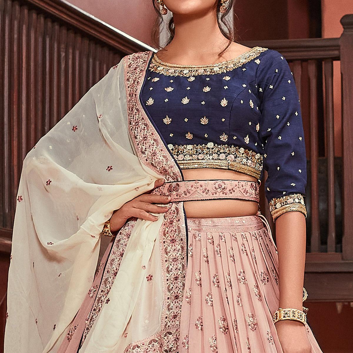Peach Party Wear Embroidered Georgette Lehenga Choli - Peachmode