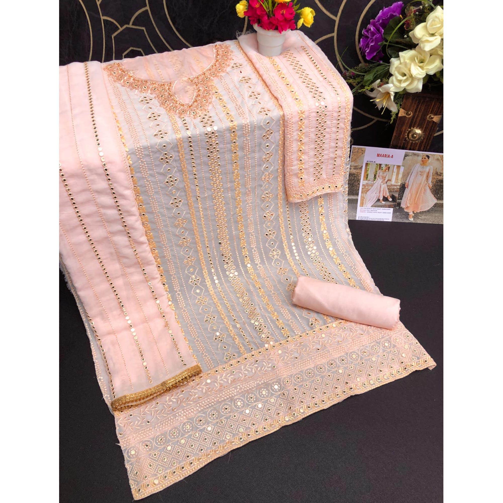Peach Party Wear Embroidered Georgette Suit - Peachmode