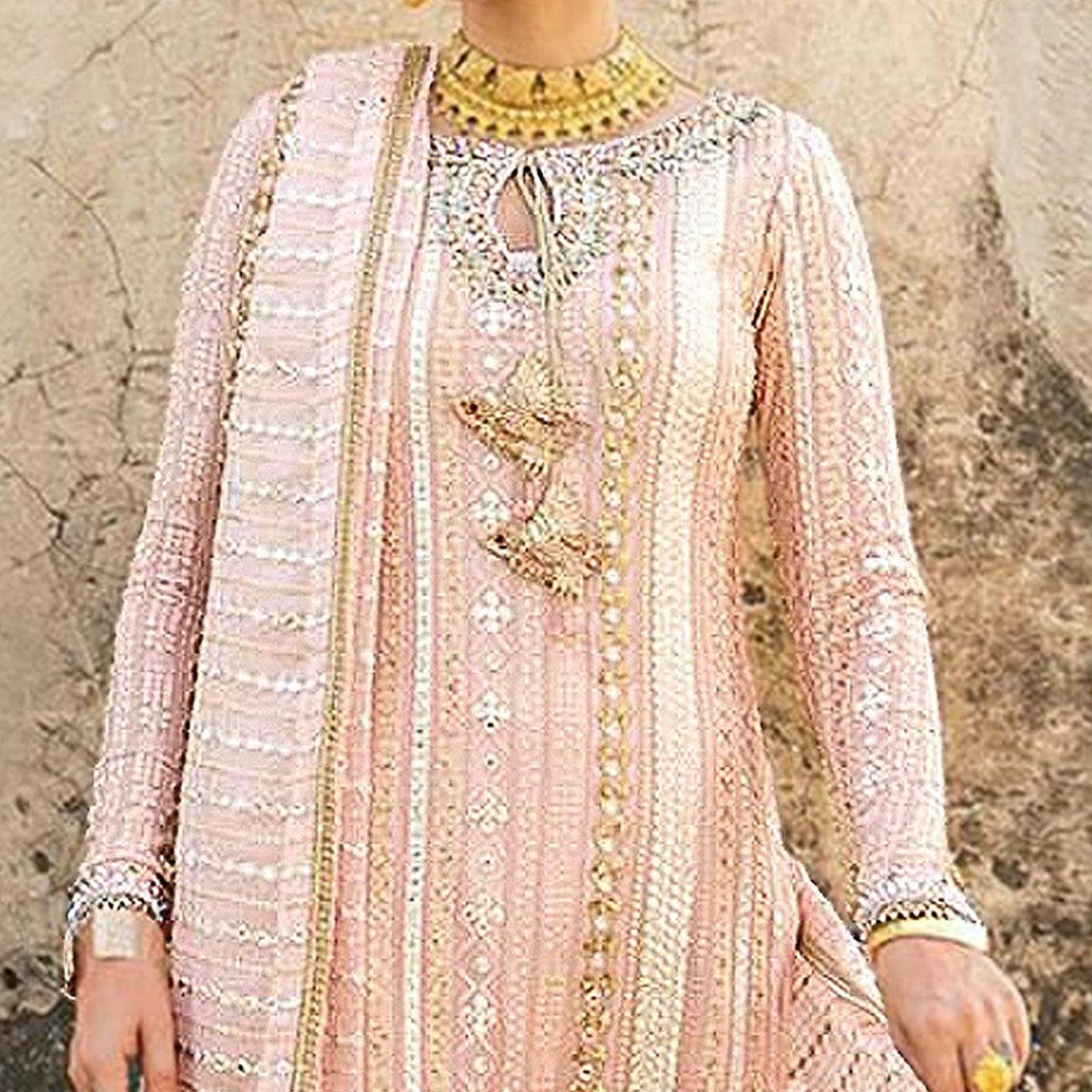 Peach Party Wear Embroidered Georgette Suit - Peachmode