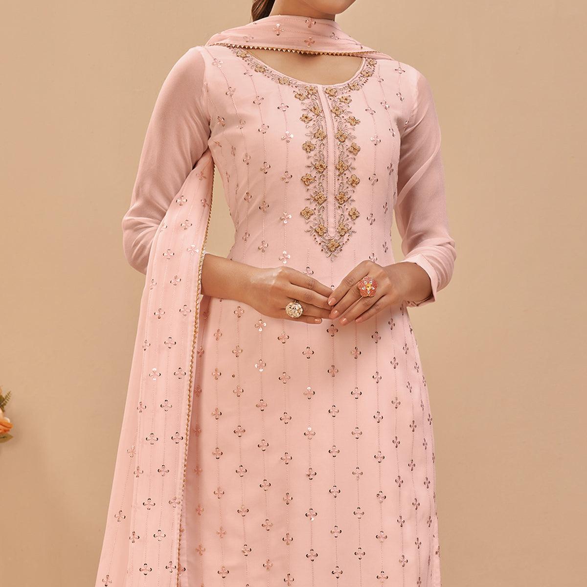 Peach Party Wear Embroidered Georgette Suit - Peachmode