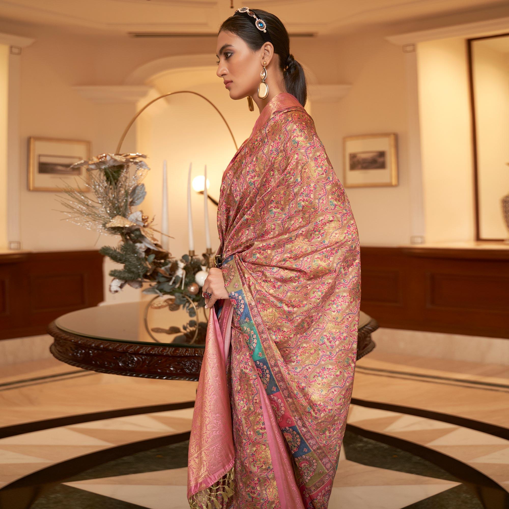Peach Partywear Digital Printed Silk Saree - Peachmode