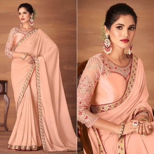 Peach Partywear Embroidered Georgette Saree - Peachmode
