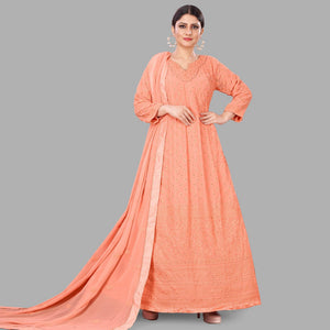 Peach Partywear Embroidered Heavy Faux Georgette A line Anarkali suit - Peachmode