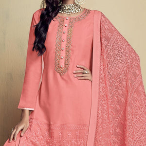 Peach Partywear Embroidered Heavy Georgette Sharara Suit - Peachmode