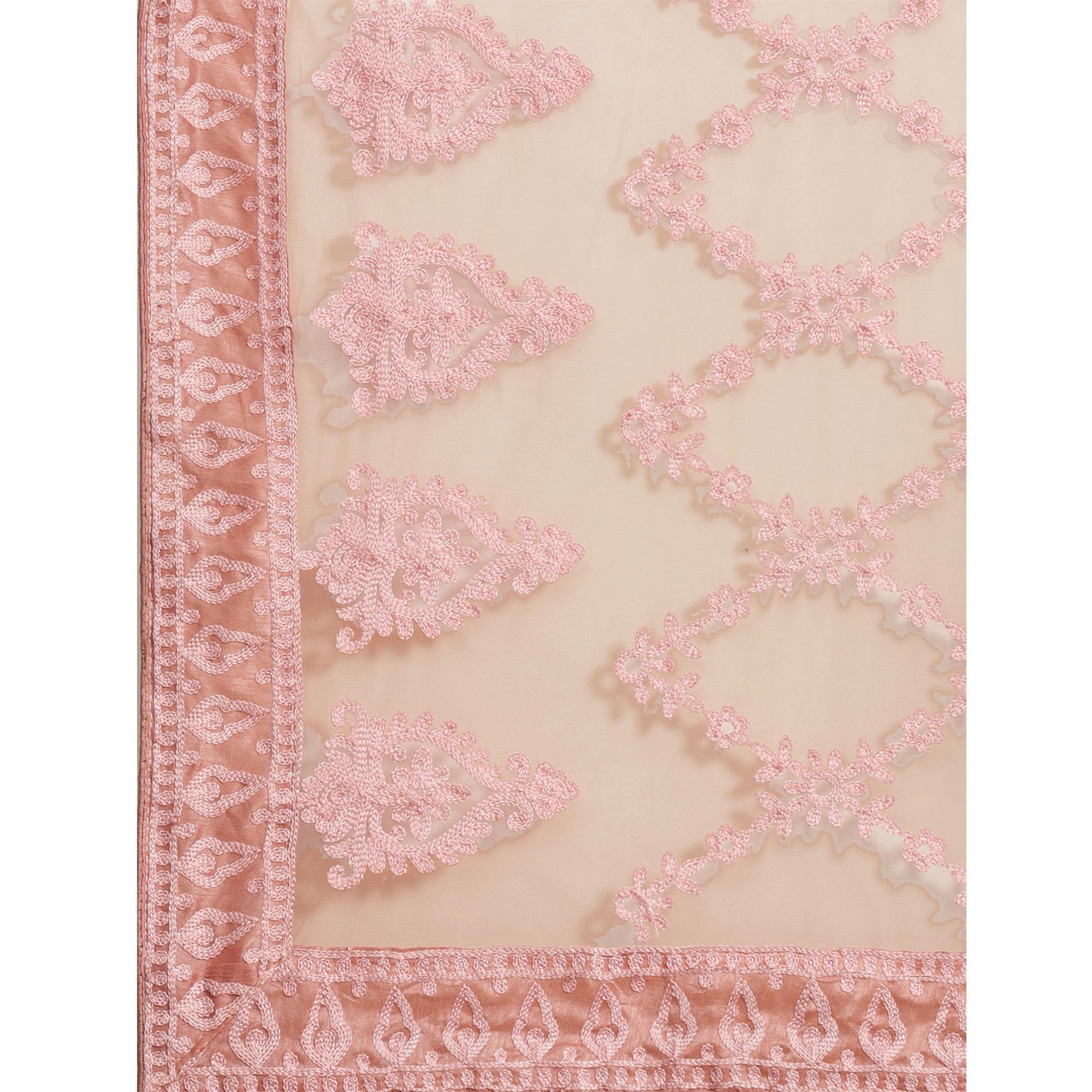 Peach Partywear Embroidered Soft Net Saree - Peachmode
