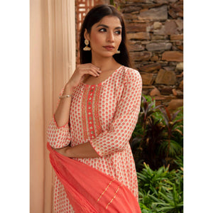 Peach Partywear Printed Cotton Anarkali Suit - Peachmode