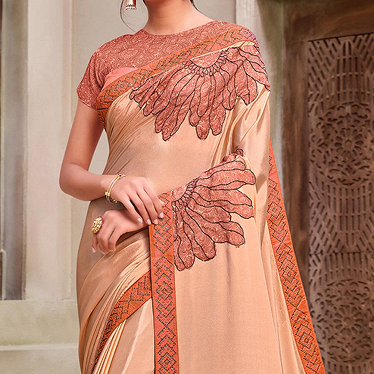 Peach Partywear Printed Sequence Georgette Saree - Peachmode