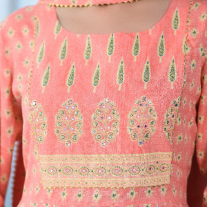 Peach Partywear Sequence Embroidered Cotton Anarkali Suit - Peachmode