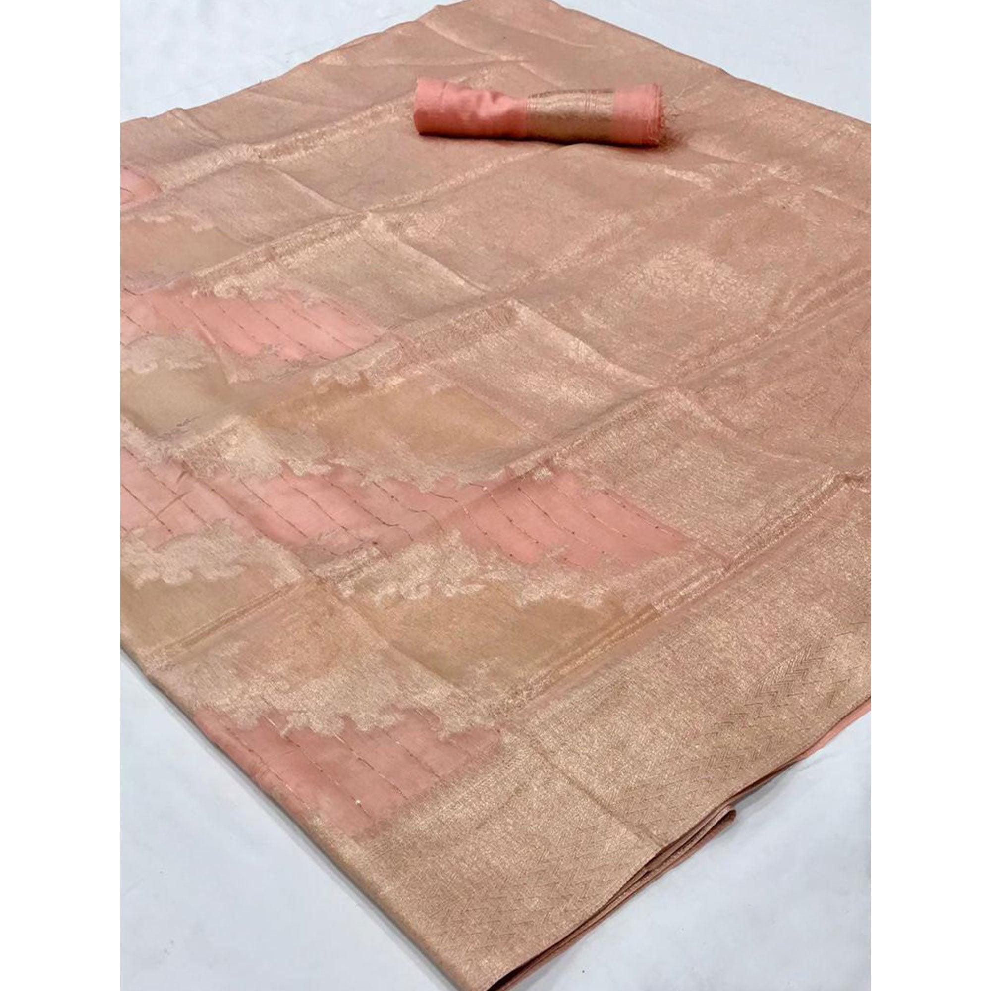 Peach Partywear Wear Woven Chanderi Saree - Peachmode