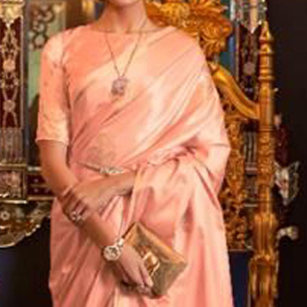 Peach Partywear Woven Satin Saree - Peachmode