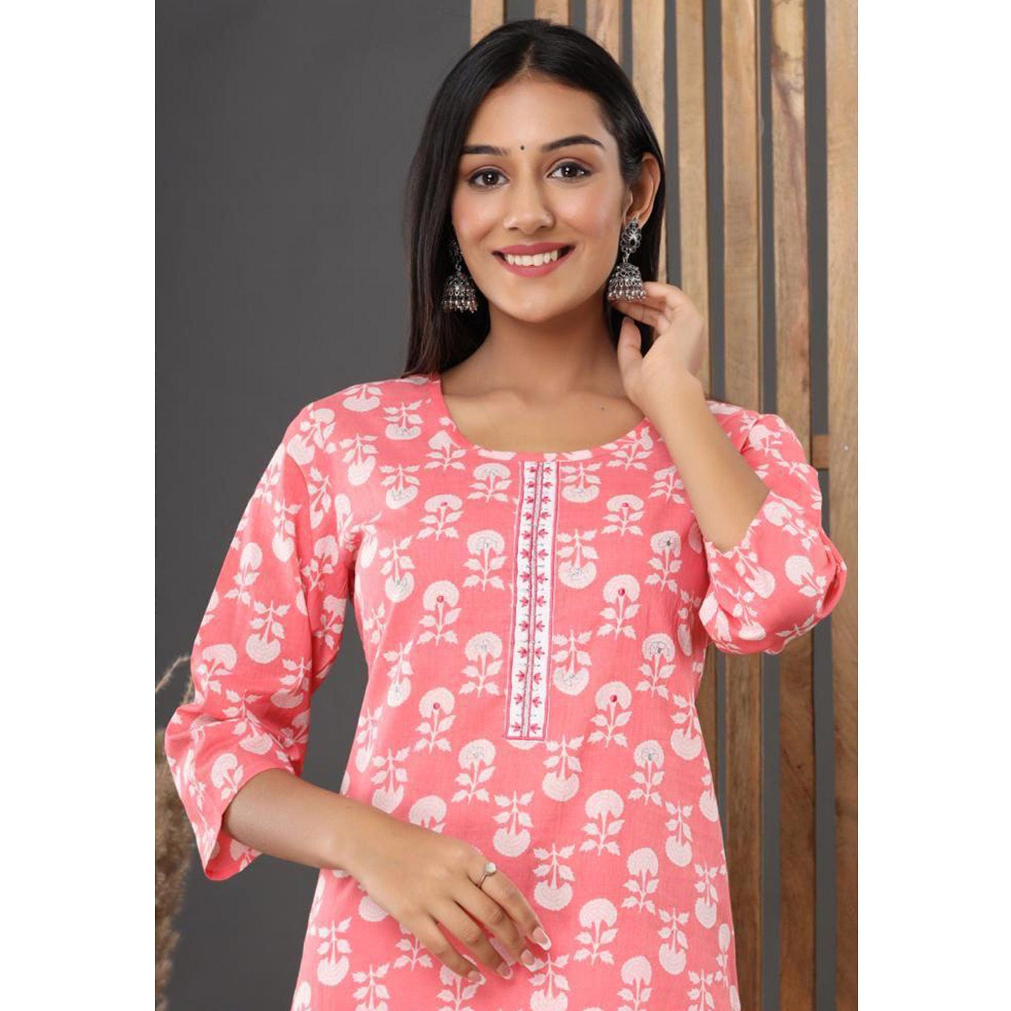 Peach Printed Cotton Kurti - Peachmode