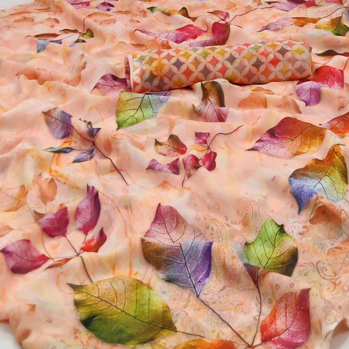 Peach Printed Georgette Saree - Peachmode