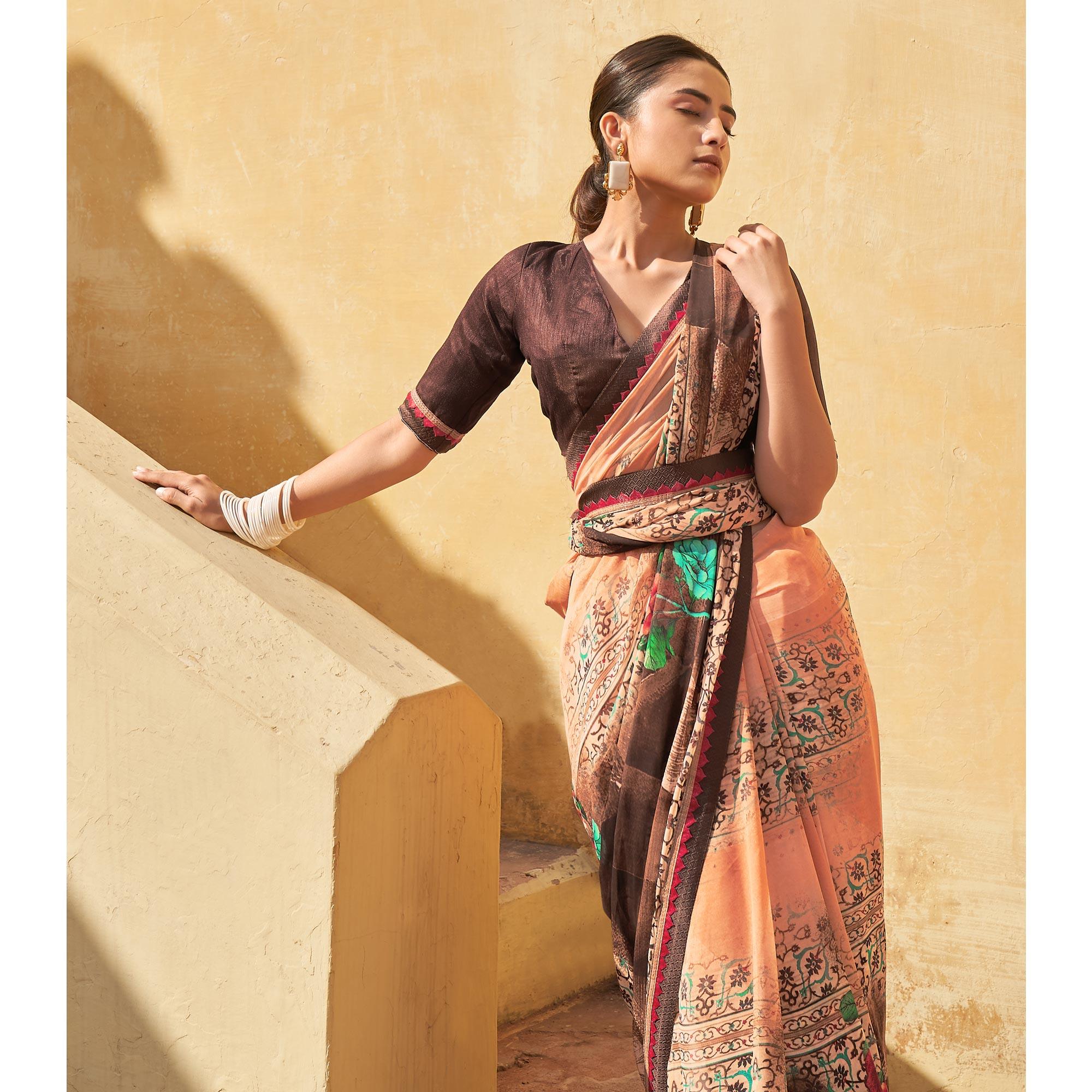 Peach Printed Georgette Saree - Peachmode