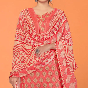 Peach Printed Poly Cotton Dress Material - Peachmode