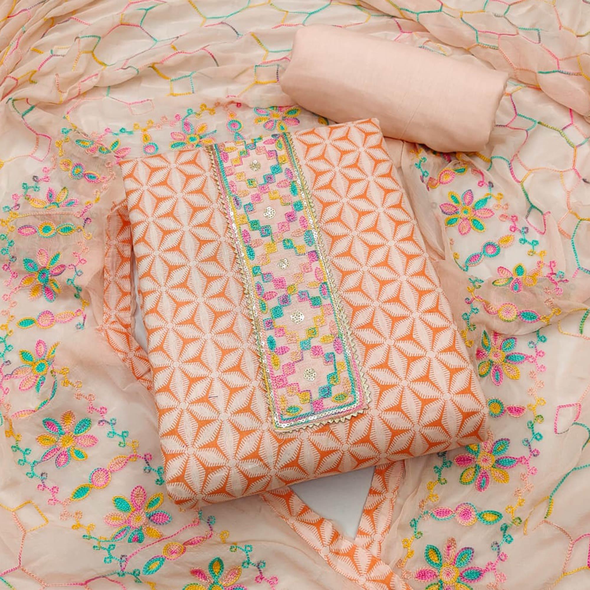 Peach Printed Pure Cotton Dress Material - Peachmode