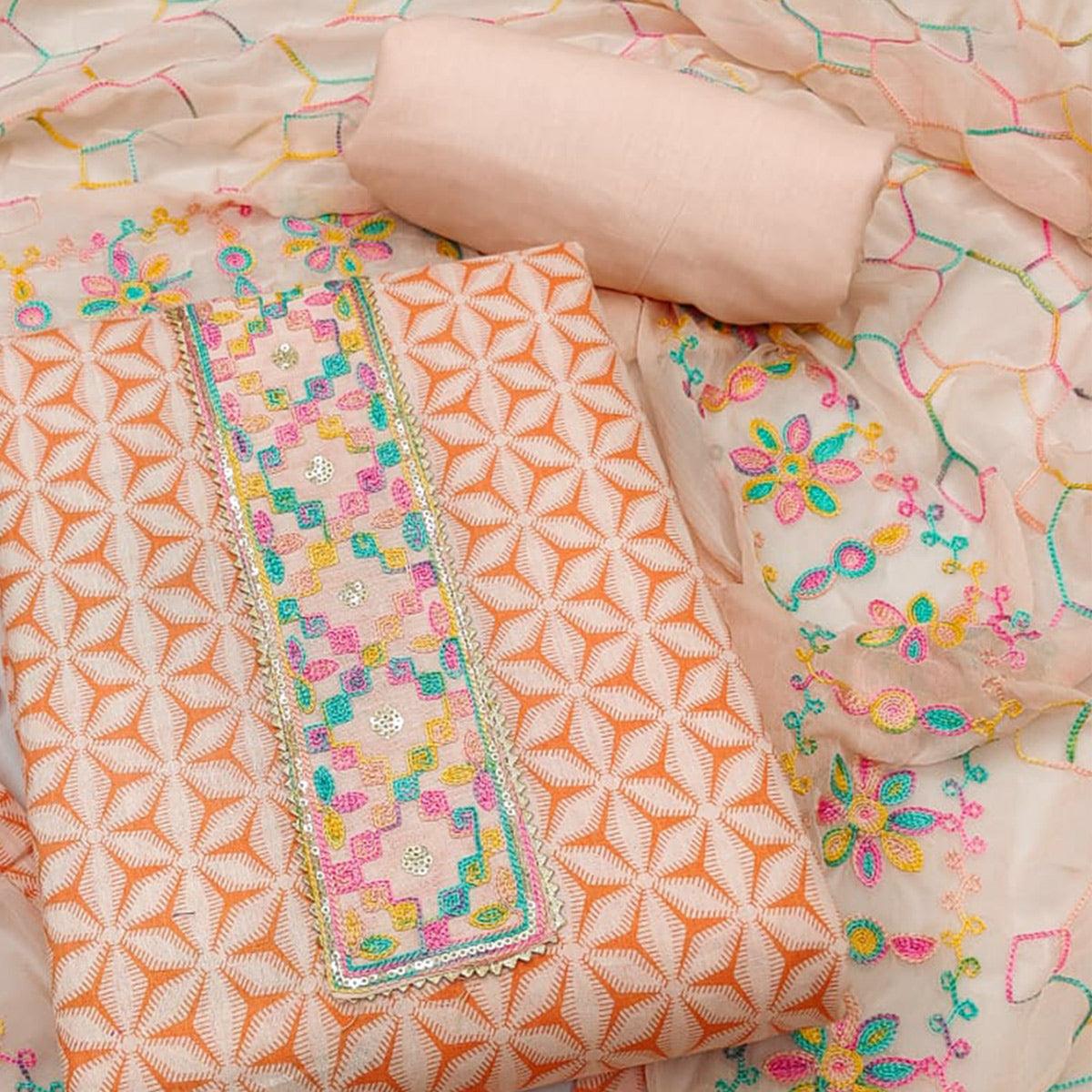 Peach Printed Pure Cotton Dress Material - Peachmode