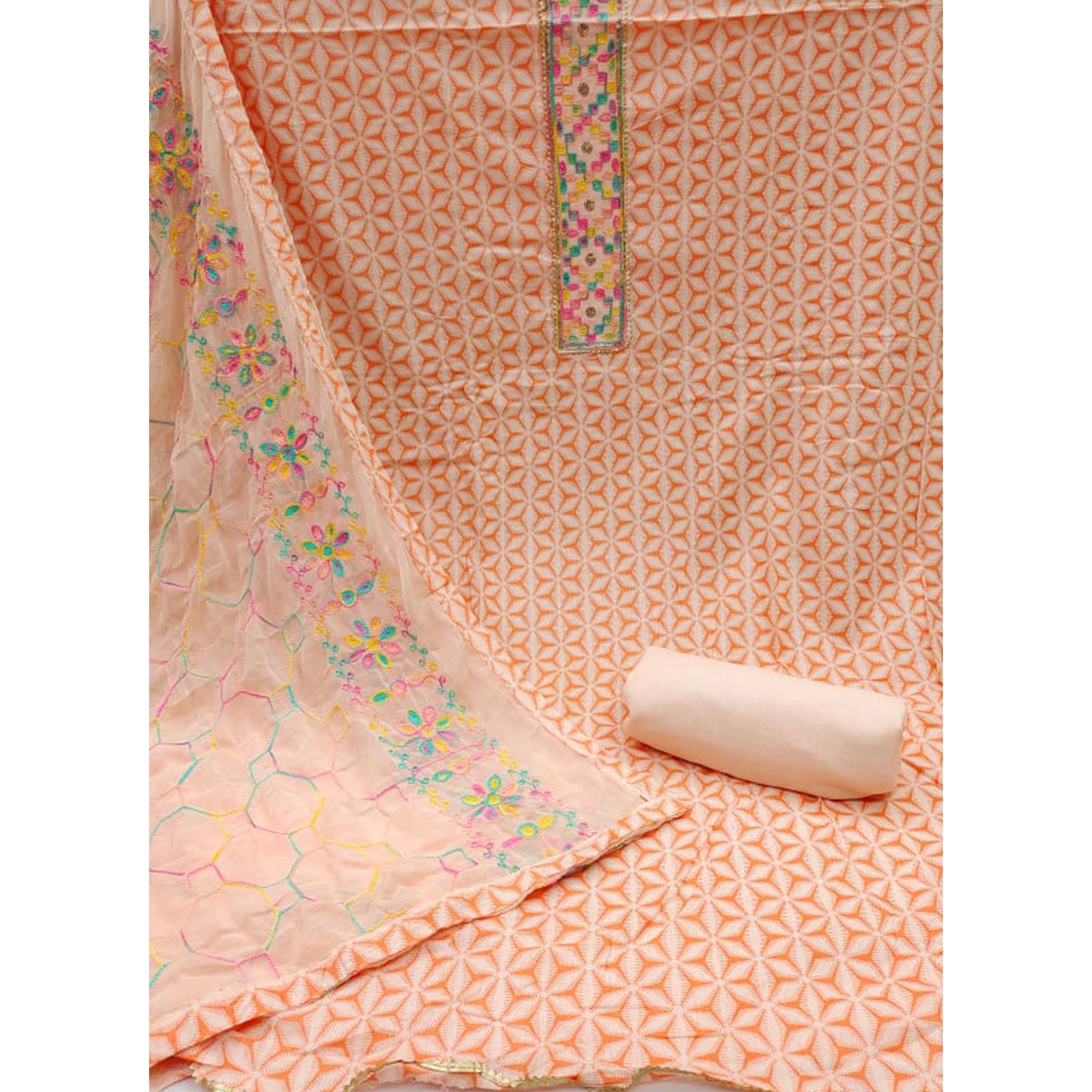 Peach Printed Pure Cotton Dress Material - Peachmode