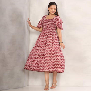 Peach-Purple Printed Cotton Dress - Peachmode
