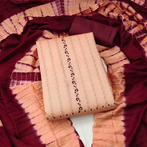 Peach Sequence Embroidered Chanderi Dress Material - Peachmode