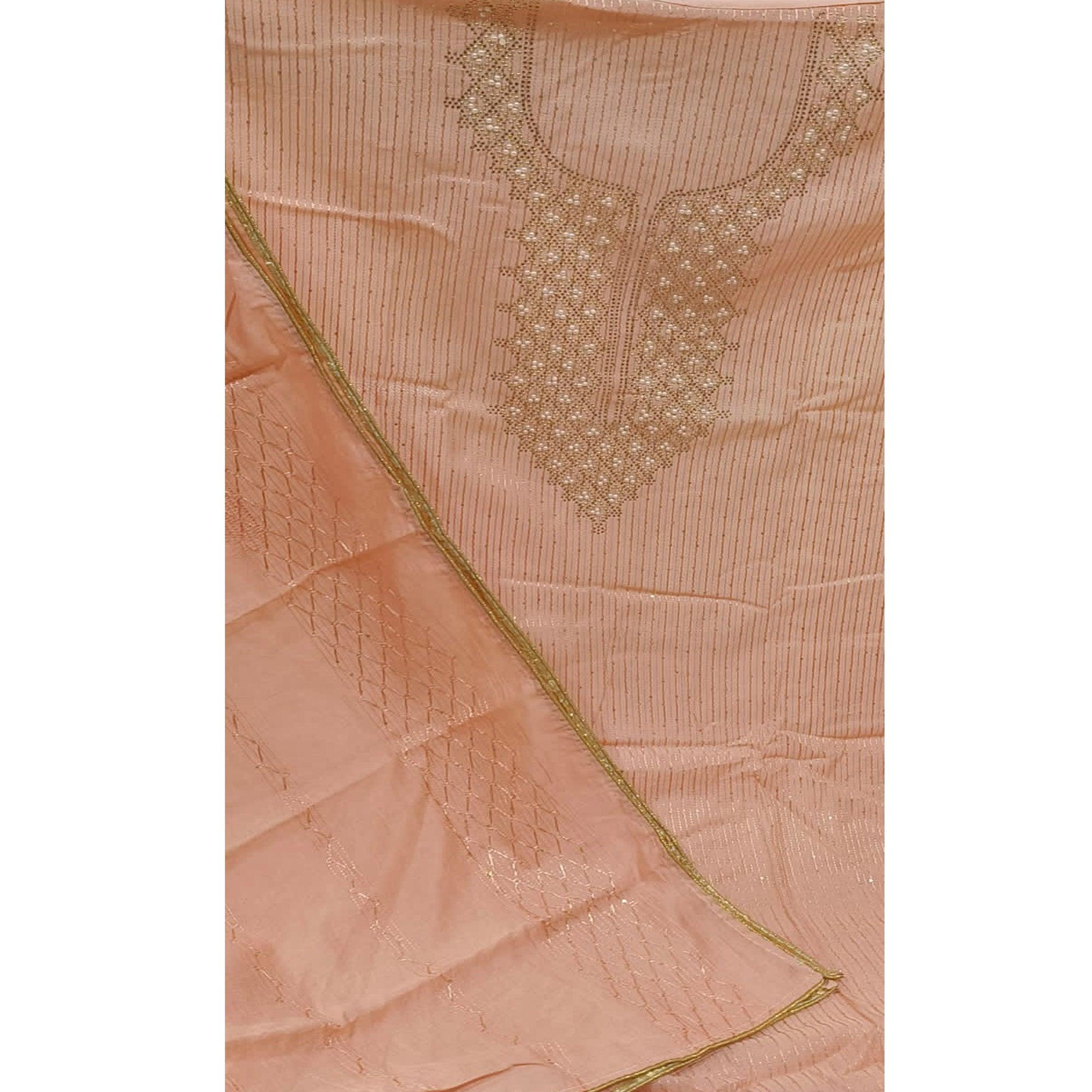 Peach Sequence Embroidered Dress Material - Peachmode