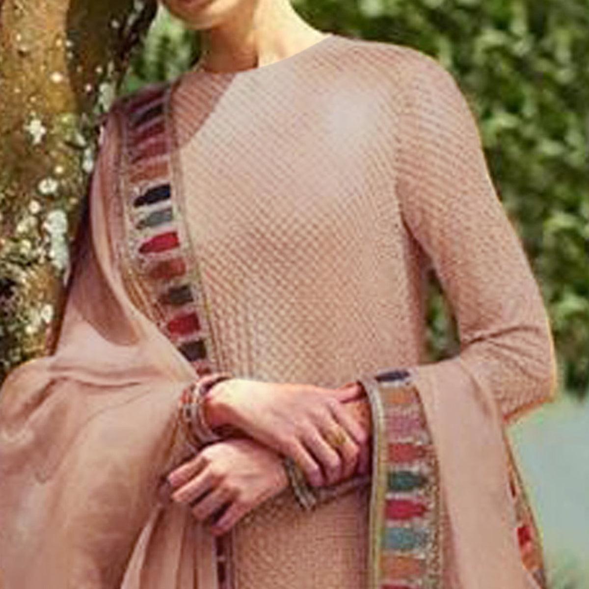 Peach Sequence Embroidered Georgette Salwar Suit - Peachmode