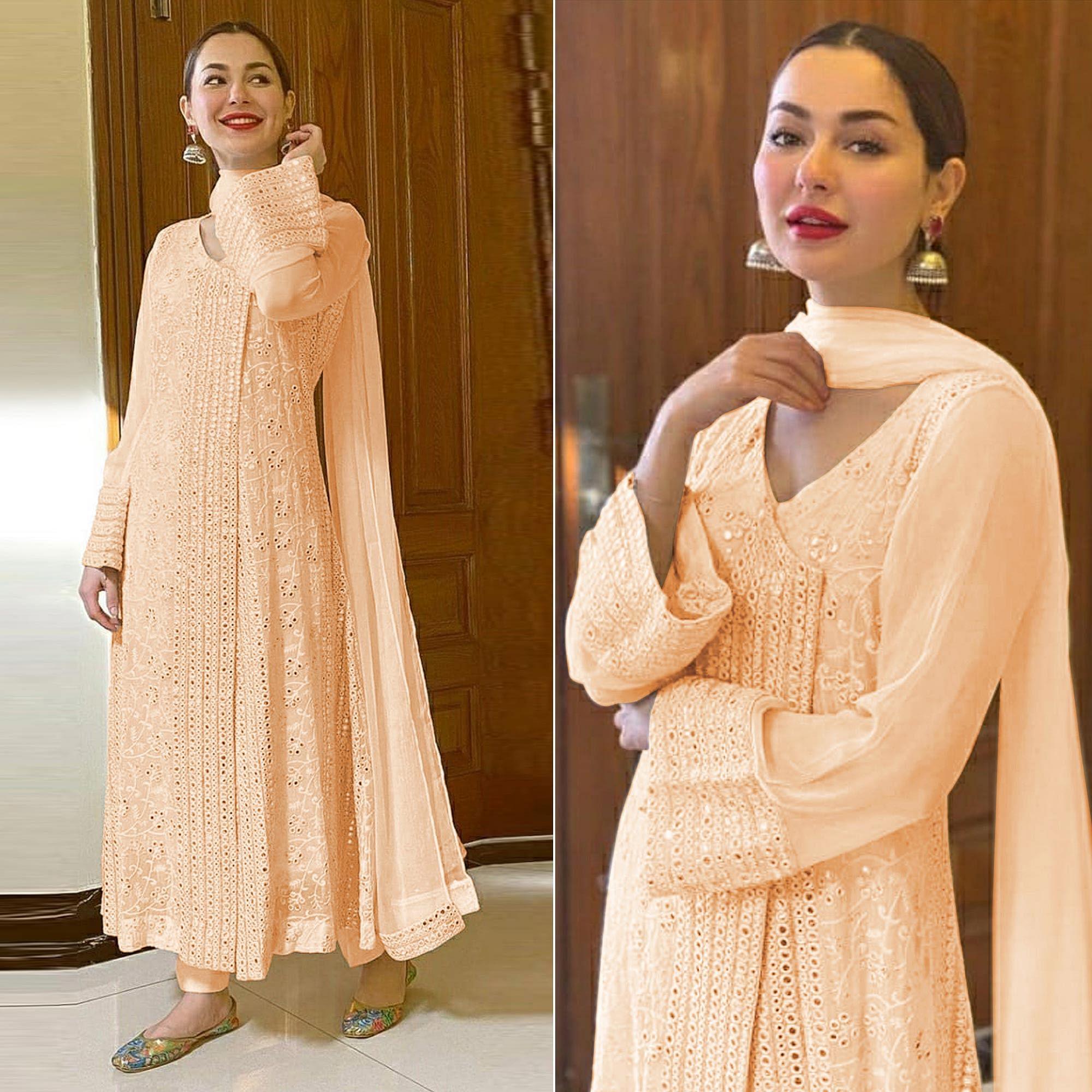 Peach Sequence Embroidered Georgette Suit - Peachmode