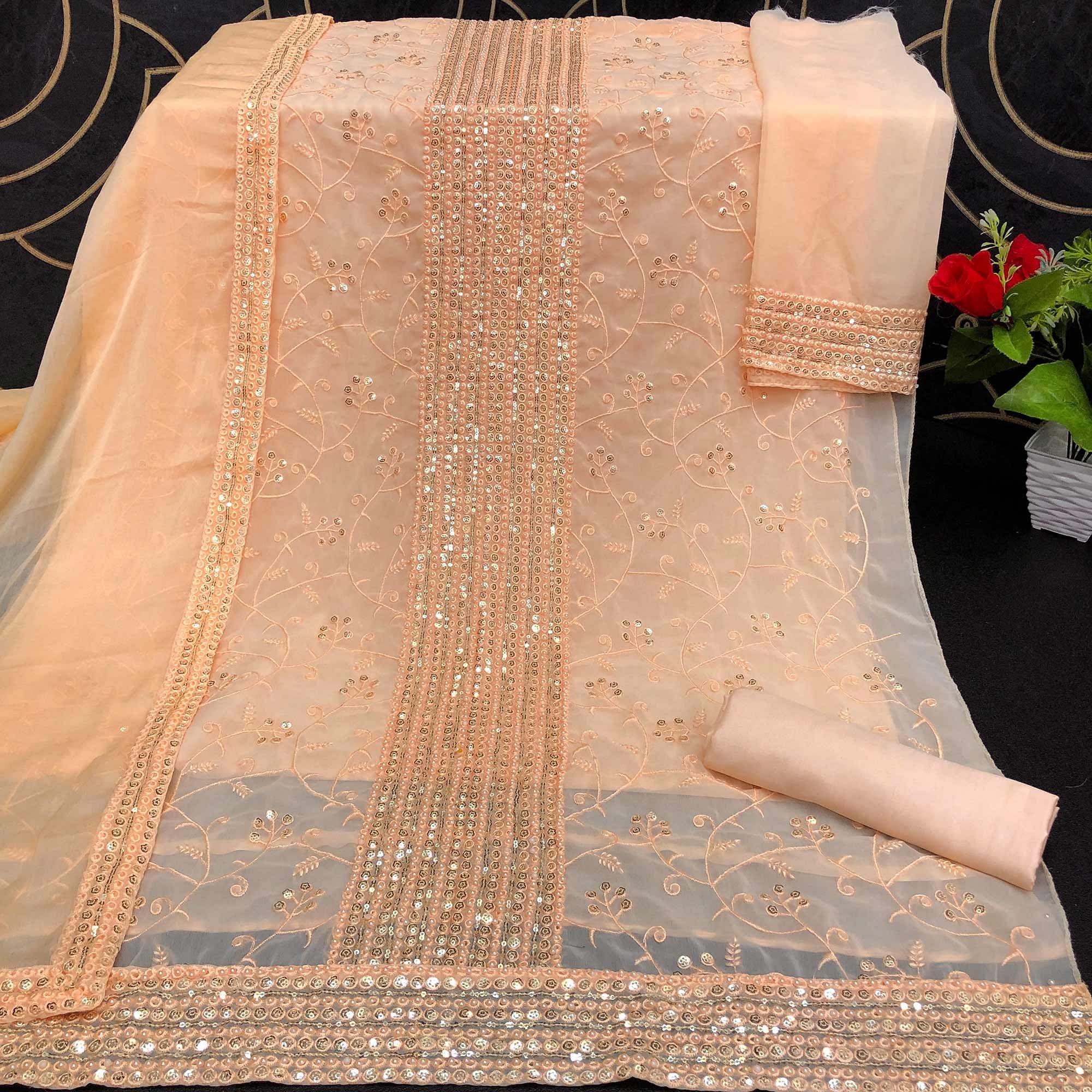 Peach Sequence Embroidered Georgette Suit - Peachmode