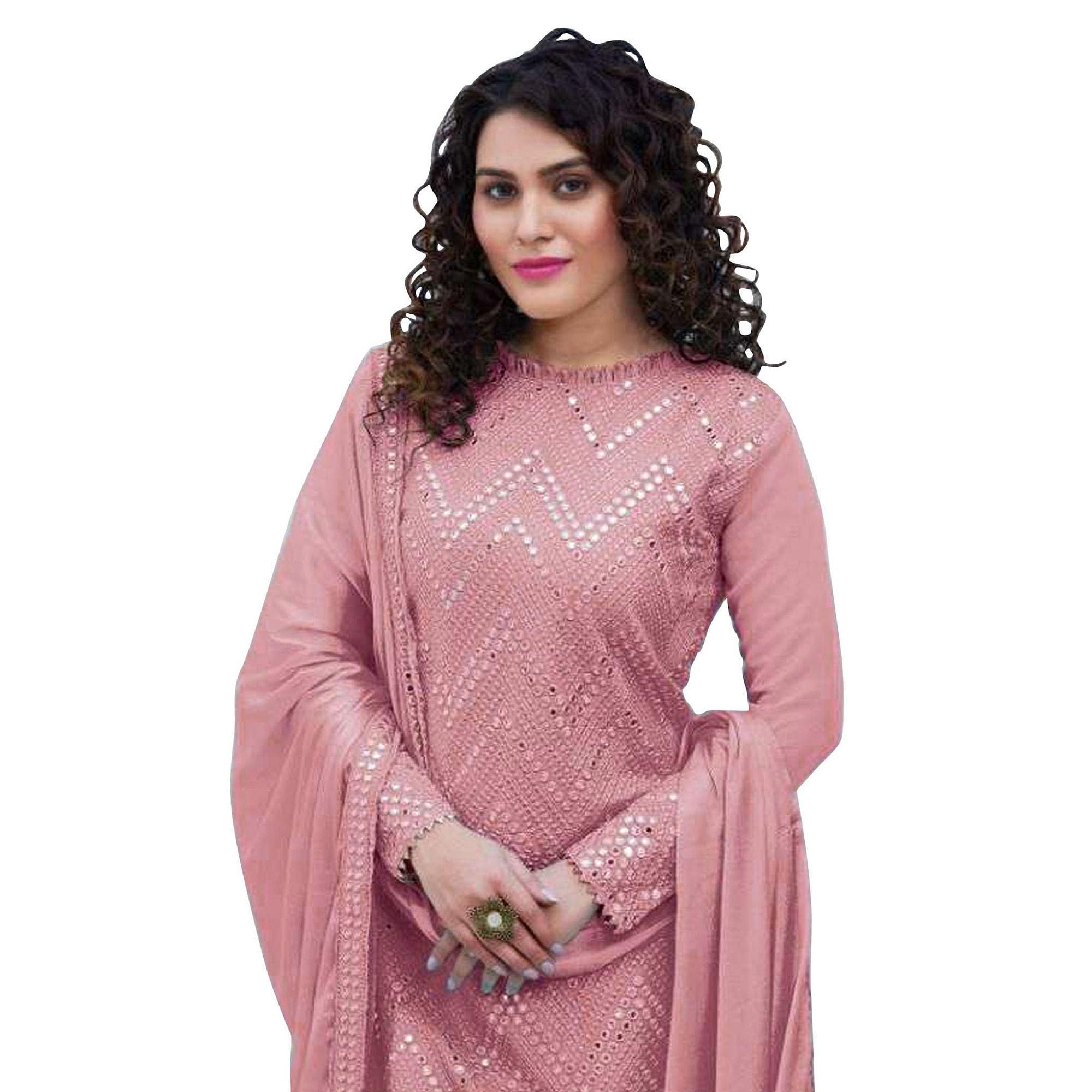 Peach Sequence Embroidered Georgette Suit - Peachmode