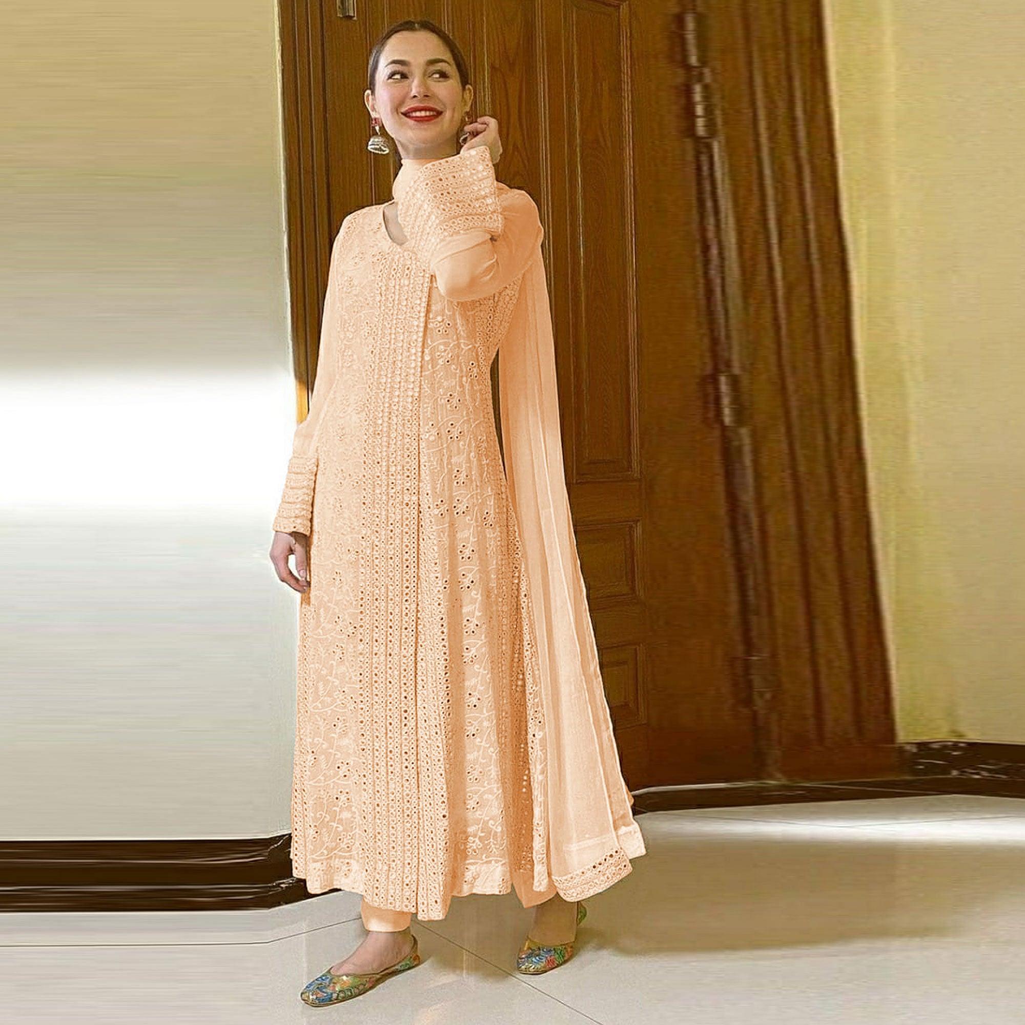 Peach Sequence Embroidered Georgette Suit - Peachmode