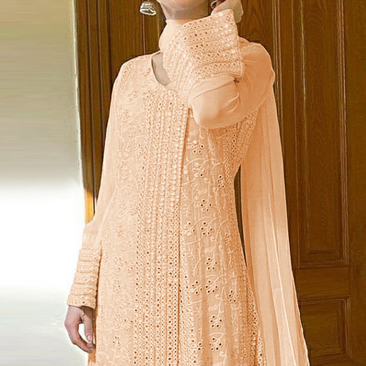 Peach Sequence Embroidered Georgette Suit - Peachmode