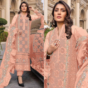 Peach Sequence With Floral Embroidered Georgette Pakistani Suit - Peachmode
