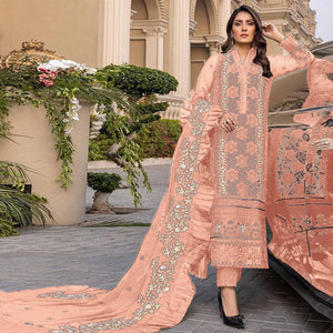 Peach Sequence With Floral Embroidered Georgette Pakistani Suit - Peachmode
