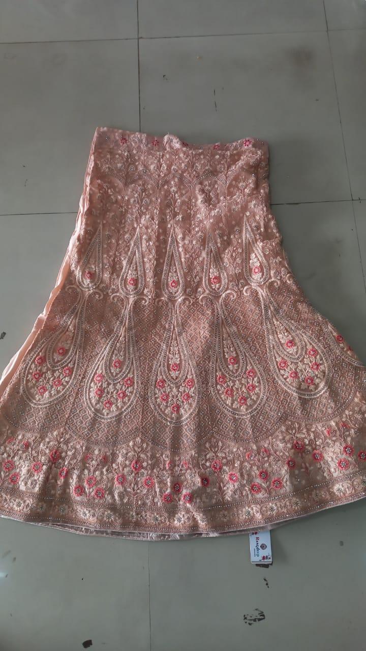 Peach Sequence With Floral Embroidered Net Lehenga - Peachmode