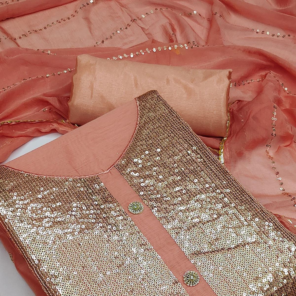 Peach Sequence With Handwork Modal Dress Material - Peachmode