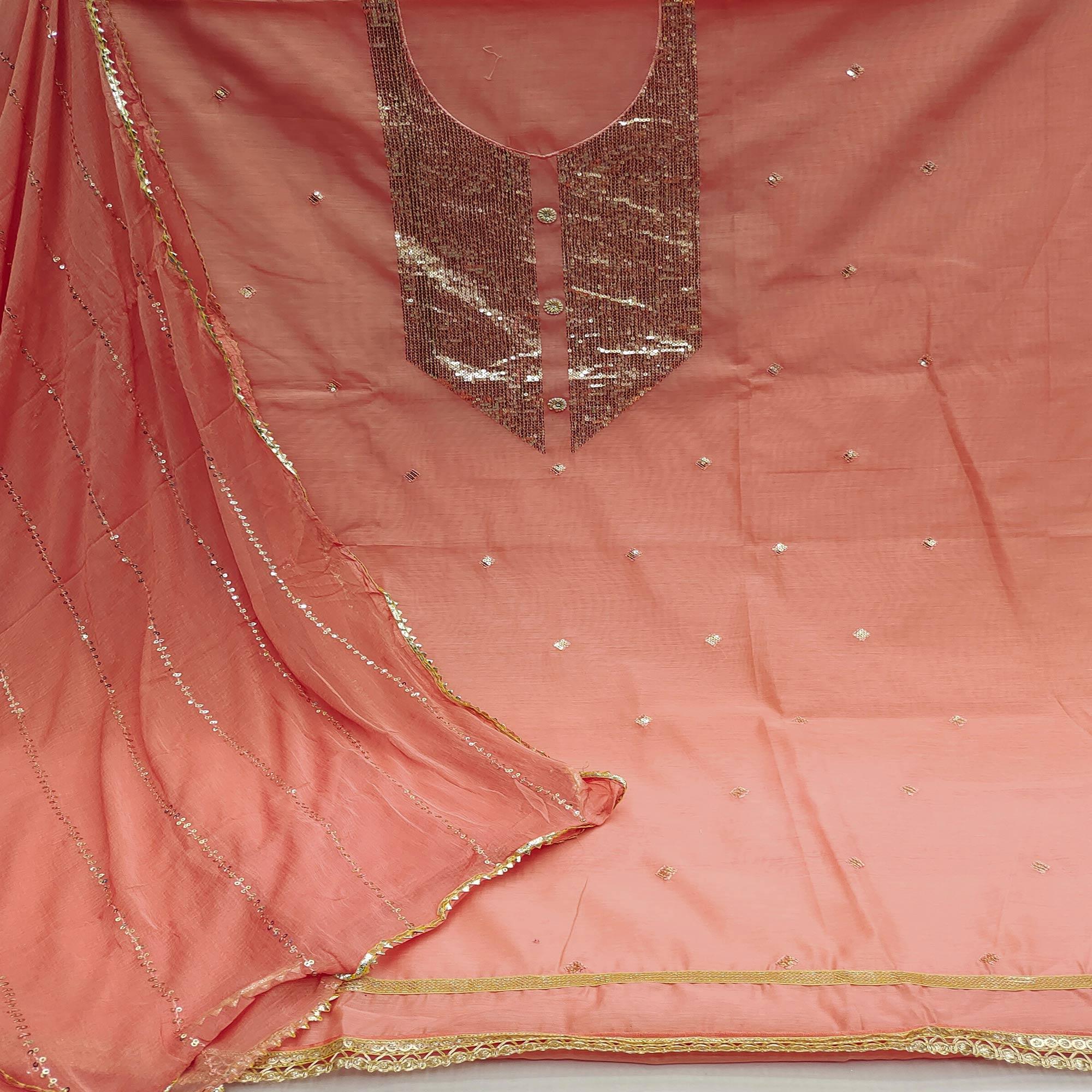 Peach Sequence With Handwork Modal Dress Material - Peachmode