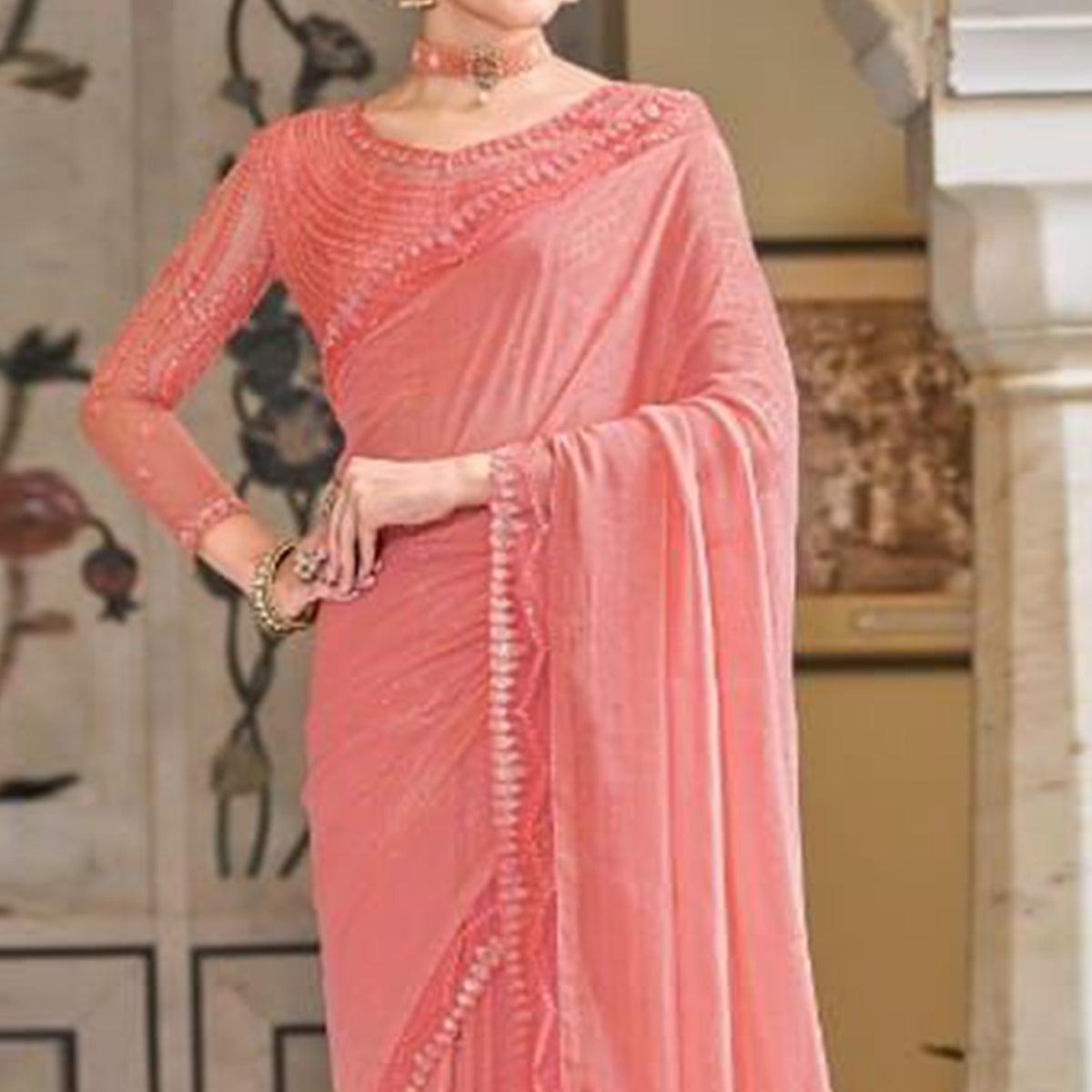 Peach Solid Art Silk Saree - Peachmode